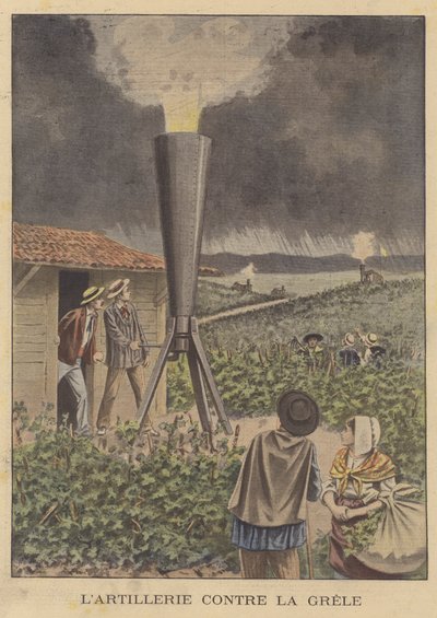 A cannon to protect crops from hail by French School